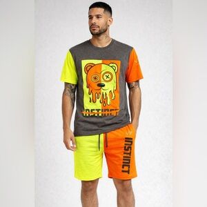 Neon Bear Graphic Tee and Shorts Set NWT